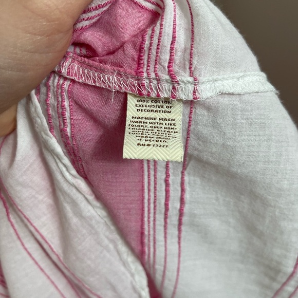 Sonoma Life Style Pink 3/4 Sleeve Blouse Lace Up Women's Pink White Strip Sz 1X - Picture 12 of 12